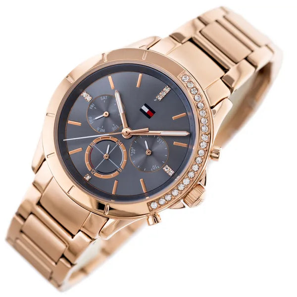 Tommy Hilfiger Kennedy női karóra, rozéarany acél, kék számlap, 41 mm, kvarc