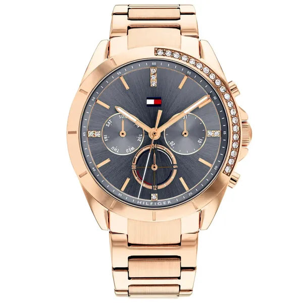 Tommy Hilfiger Kennedy női karóra, rozéarany acél, kék számlap, 41 mm, kvarc