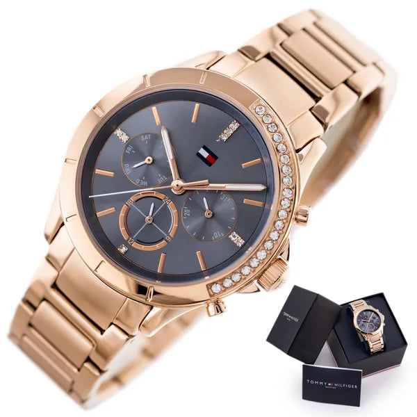 Tommy Hilfiger Kennedy női karóra, rozéarany acél, kék számlap, 41 mm, kvarc