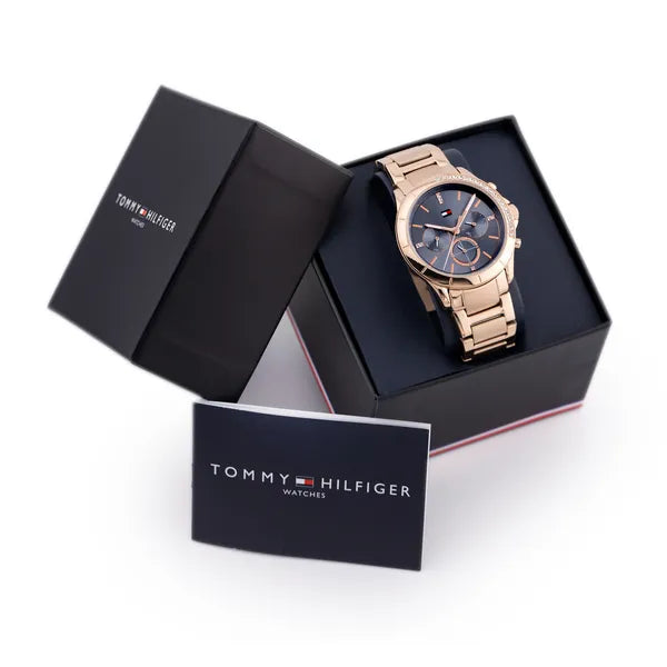Tommy Hilfiger Kennedy női karóra, rozéarany acél, kék számlap, 41 mm, kvarc