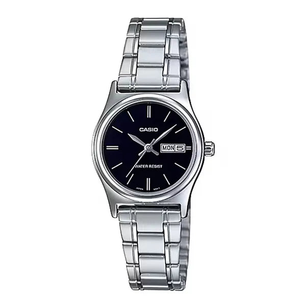 Casio LTP-V006D-1B2 női karóra, rozsdamentes acél, fekete számlap, dátum, WR30