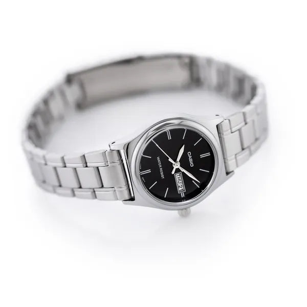 Casio LTP-V006D-1B2 női karóra, rozsdamentes acél, fekete számlap, dátum, WR30