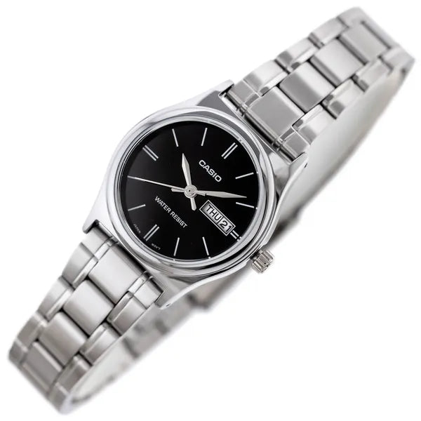 Casio LTP-V006D-1B2 női karóra, rozsdamentes acél, fekete számlap, dátum, WR30