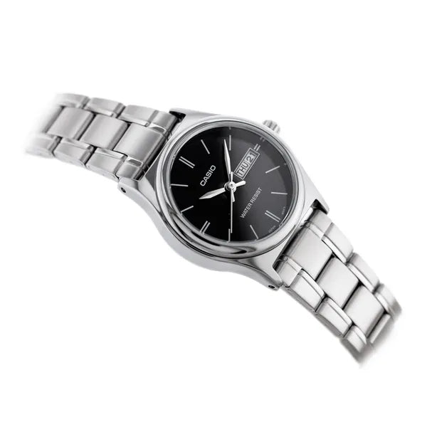 Casio LTP-V006D-1B2 női karóra, rozsdamentes acél, fekete számlap, dátum, WR30