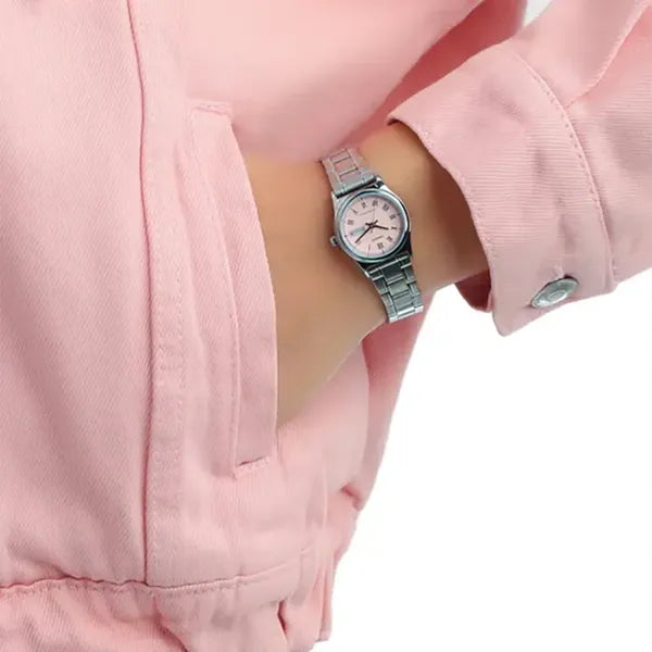 Casio LTP-V006D-4B női karóra, acél szíj, rózsaszín számlap, dátum, WR30, 25 mm