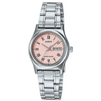 Casio LTP-V006D-4B női karóra, acél szíj, rózsaszín számlap, dátum, WR30, 25 mm
