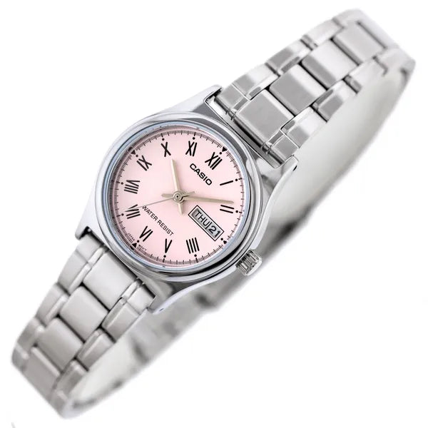 Casio LTP-V006D-4B női karóra, acél szíj, rózsaszín számlap, dátum, WR30, 25 mm