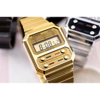Casio A100WEG-9AEF női digitális karóra, arany, rozsdamentes acél, WR30, LED