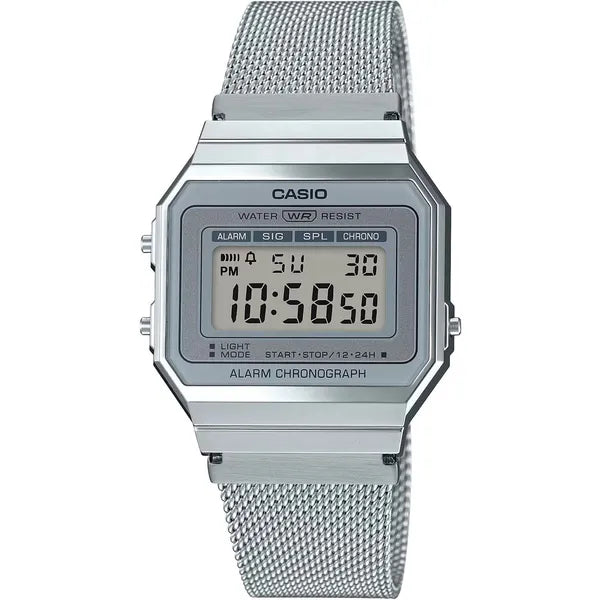 Casio A700WM-7A uniszex retro kvarc karóra, ezüst, acél szíj, LCD