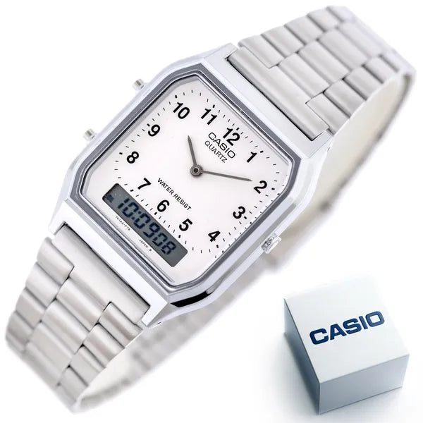 Casio AQ-230A-7B uniszex analóg-digitális óra, ezüst, WR30, dobozzal