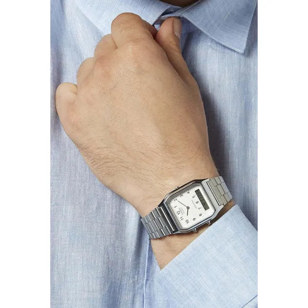 Casio AQ-230A-7B uniszex analóg-digitális óra, ezüst, WR30, dobozzal