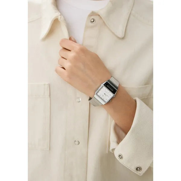 Casio Vintage AQ-800E-7A unisex óra, ezüst, acél szíj, két időzóna, WR30