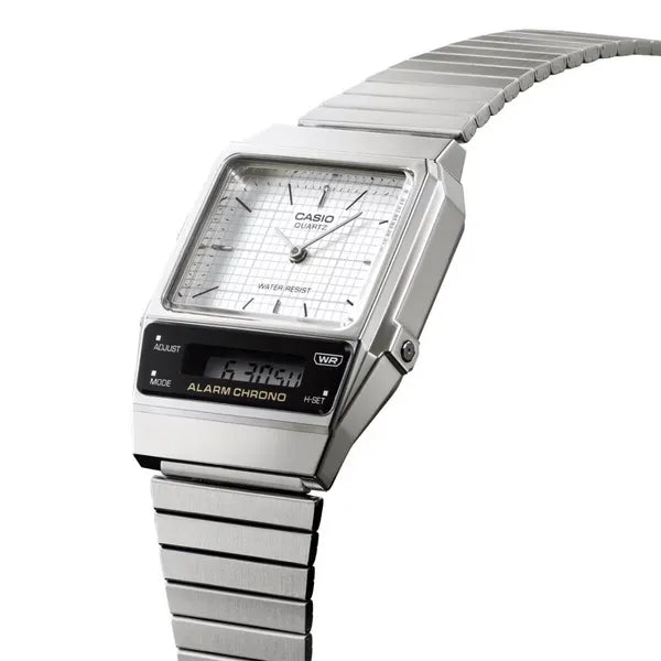 Casio Vintage AQ-800E-7A unisex óra, ezüst, acél szíj, két időzóna, WR30