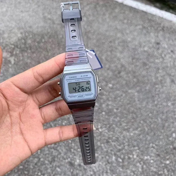 Casio F-91WS-8DF uniszex digitális karóra, átlátszó szürke, WR30
