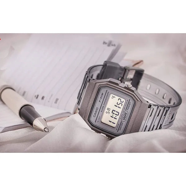 Casio F-91WS-8DF uniszex digitális karóra, átlátszó szürke, WR30