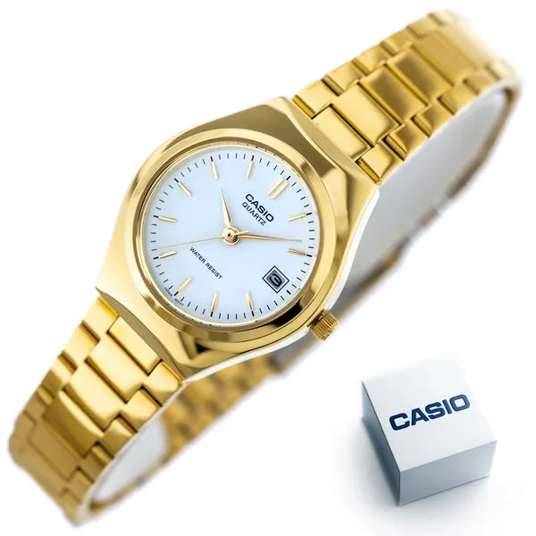 Casio LTP-1170N-7A női karóra, arany acél szíj, fehér számlap, kvarc, 25 mm