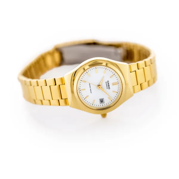 Casio LTP-1170N-7A női karóra, arany acél szíj, fehér számlap, kvarc, 25 mm