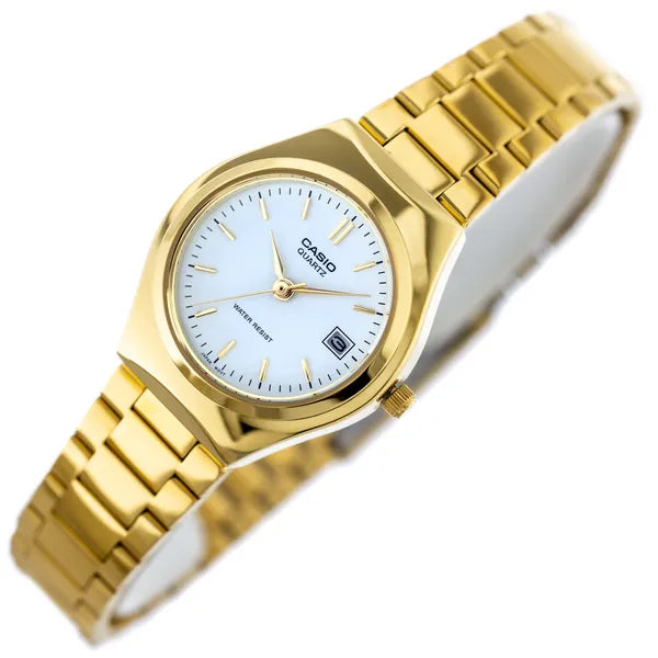 Casio LTP-1170N-7A női karóra, arany acél szíj, fehér számlap, kvarc, 25 mm