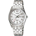 Casio LTP-1335D-7A női karóra, ezüst számlap, acél szíj, WR50, dátum, díszdoboz