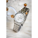 Casio LTP-1335D-7A női karóra, ezüst számlap, acél szíj, WR50, dátum, díszdoboz