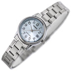 Casio női karóra LTP-V002D-2B, ezüst acél szíj, türkiz számlap, dátum