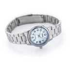Casio női karóra LTP-V002D-2B, ezüst acél szíj, türkiz számlap, dátum