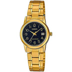 Casio LTP-V002G-1B női karóra, arany acél, fekete számlap, dátum, 25 mm, WR30