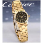 Casio LTP-V002G-1B női karóra, arany acél, fekete számlap, dátum, 25 mm, WR30