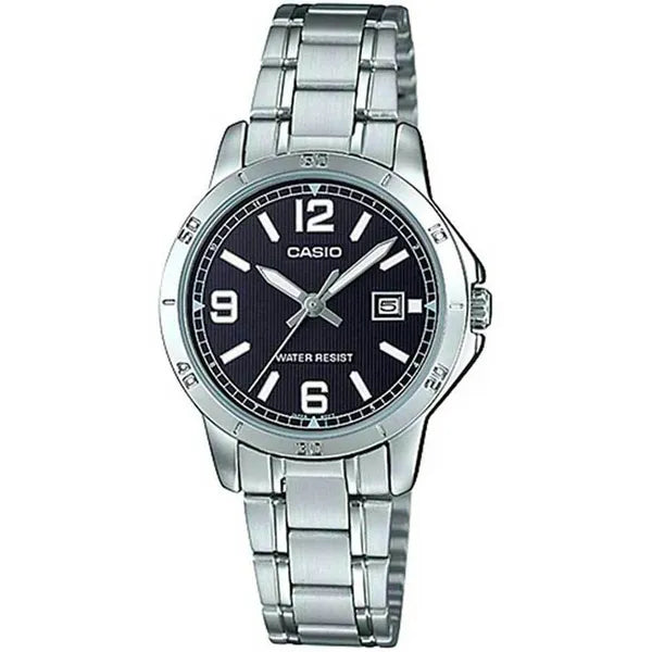 Casio LTP-V004D-1B2 női óra, rozsdamentes acél, fekete, dátum, WR30, 35 mm