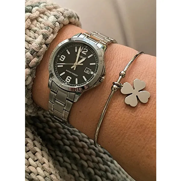 Casio LTP-V004D-1B2 női óra, rozsdamentes acél, fekete, dátum, WR30, 35 mm
