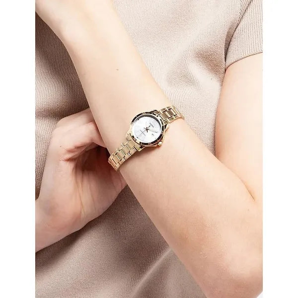 Casio LTP-V004G-7B2 női karóra, arany acél karkötő, ezüst számlap, dátum