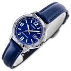 Casio LTP-V004L-2B női karóra, sötétkék bőr szíj, ezüst tok, 35 mm, WR30