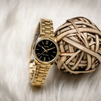 Casio LTP-V005G-1B női karóra, arany acél, fekete számlap, dátum, WR30