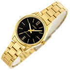 Casio LTP-V005G-1B női karóra, arany acél, fekete számlap, dátum, WR30