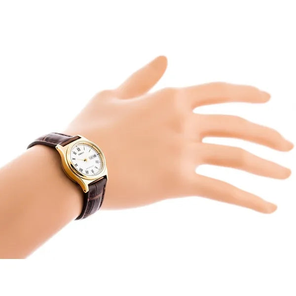 Casio LTP-V006GL-7B női kvarc karóra 25 mm, barna bőrszíj, arany tok