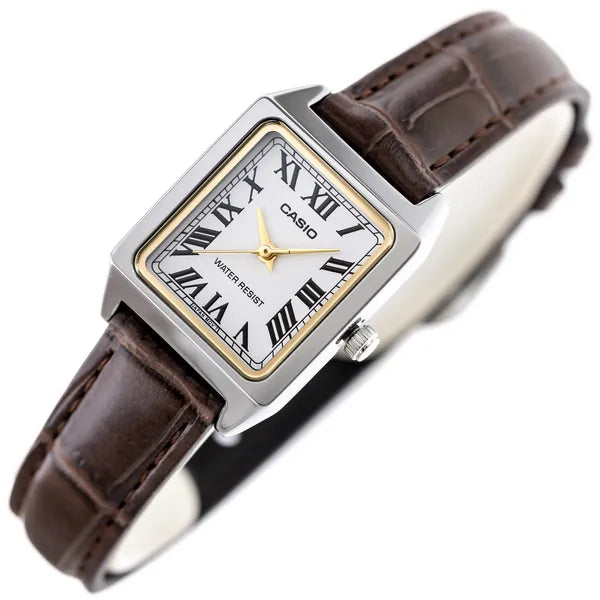 Casio LTP-V007L-7B2 női karóra, ezüst téglalap tok 31mm, bőr szíj, fehér számlap