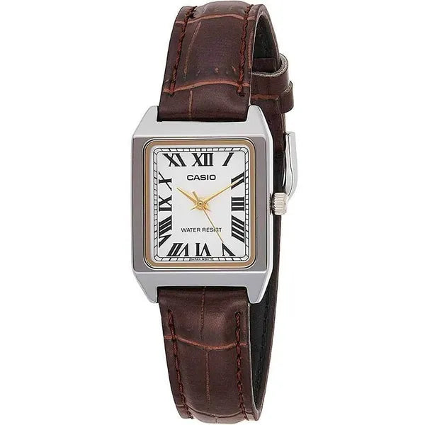 Casio LTP-V007L-7B2 női karóra, ezüst téglalap tok 31mm, bőr szíj, fehér számlap