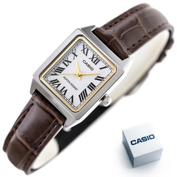 Casio LTP-V007L-7B2 női karóra, ezüst téglalap tok 31mm, bőr szíj, fehér számlap