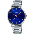 Casio LTP-VT01D-2B2 női karóra, ezüst acél szíj, sötétkék számlap, 40 mm