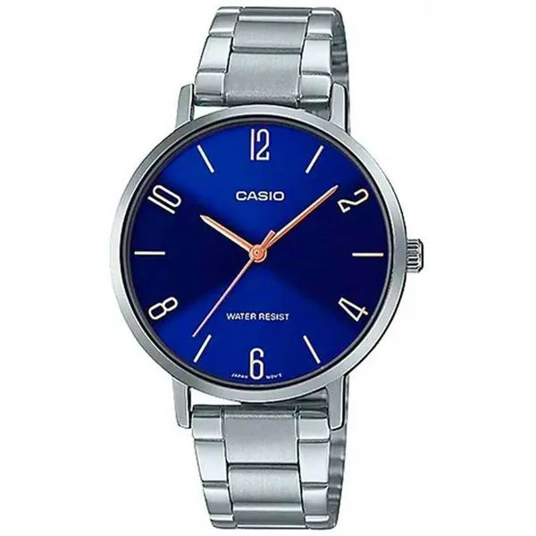 Casio LTP-VT01D-2B2 női karóra, ezüst acél szíj, sötétkék számlap, 40 mm
