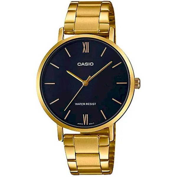 Casio LTP-VT01G-1B női karóra, arany acél, fekete számlap, 40 mm, WR30