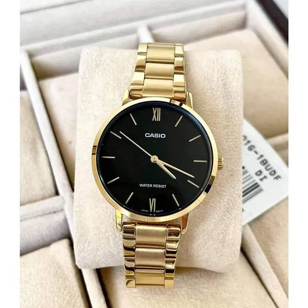 Casio LTP-VT01G-1B női karóra, arany acél, fekete számlap, 40 mm, WR30