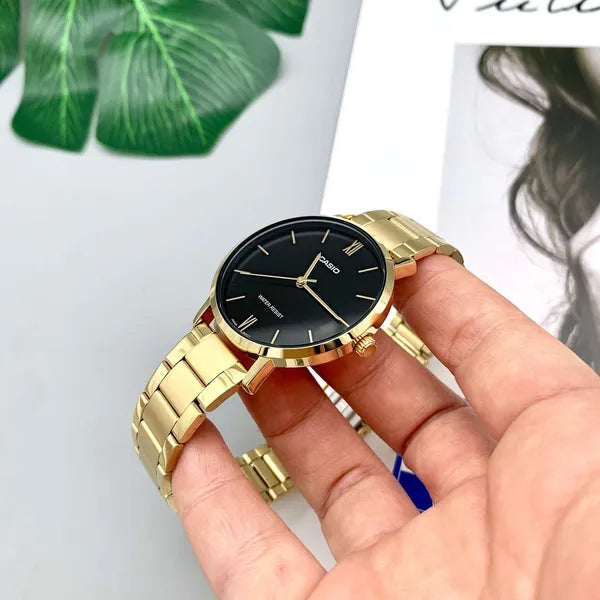 Casio LTP-VT01G-1B női karóra, arany acél, fekete számlap, 40 mm, WR30
