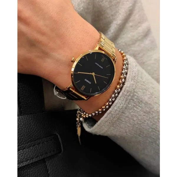 Casio LTP-VT01G-1B női karóra, arany acél, fekete számlap, 40 mm, WR30