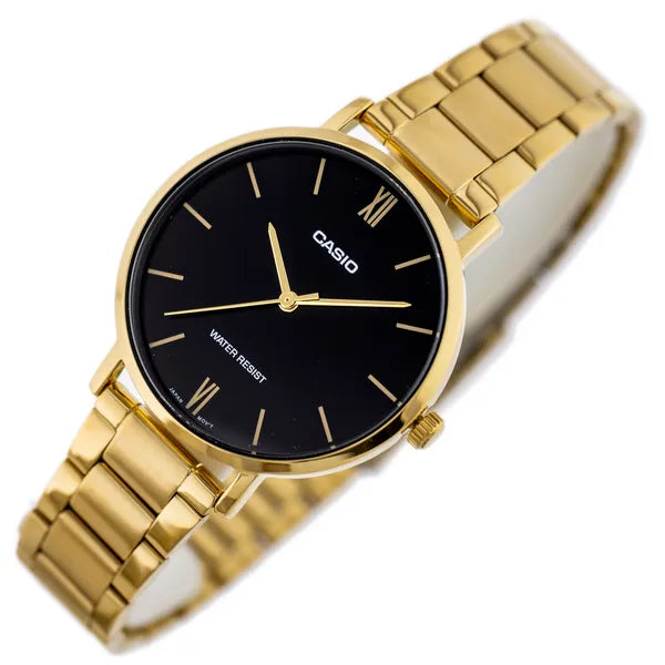 Casio LTP-VT01G-1B női karóra, arany acél, fekete számlap, 40 mm, WR30