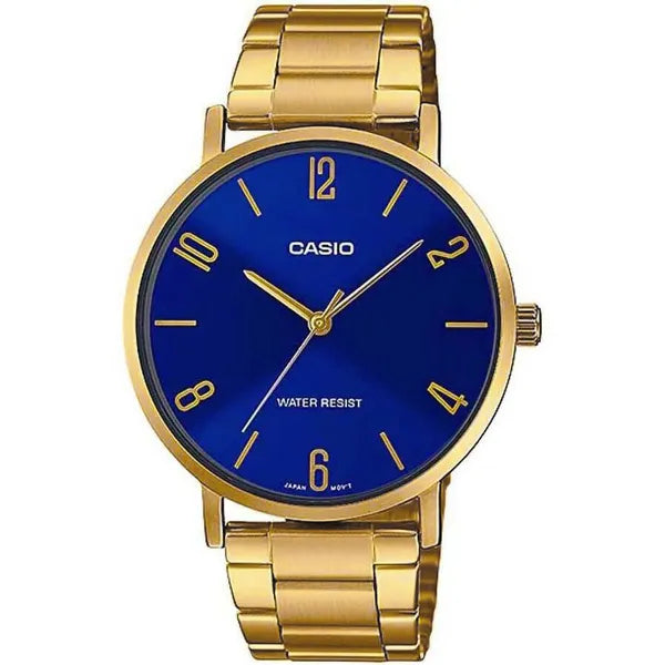 Casio LTP-VT01G-2B női karóra, arany acél, kék számlap, 40 mm, WR30