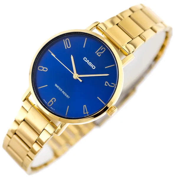 Casio LTP-VT01G-2B női karóra, arany acél, kék számlap, 40 mm, WR30