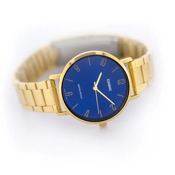 Casio LTP-VT01G-2B női karóra, arany acél, kék számlap, 40 mm, WR30