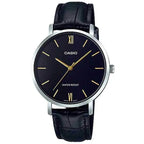 Casio LTP-VT01L-1B női karóra, fekete bőrszíj, ezüst tok, 40 mm, WR30, doboz