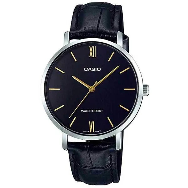 Casio LTP-VT01L-1B női karóra, fekete bőrszíj, ezüst tok, 40 mm, WR30, doboz
